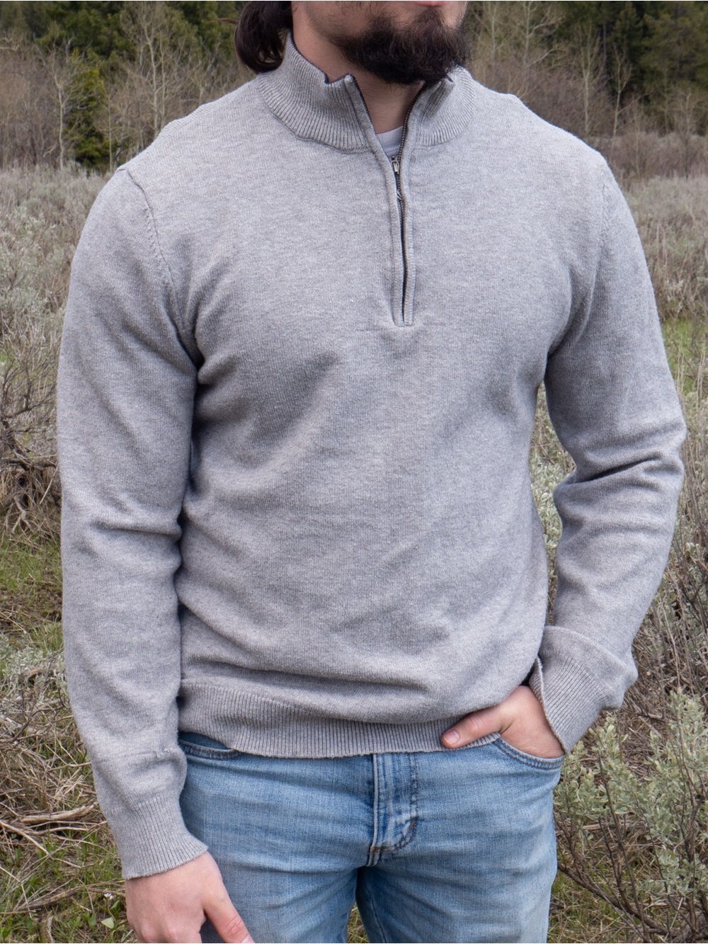 Elie Tahari Men's Light Heather Gray Half-Zip Sweater